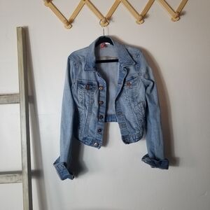 DIVIDED H&M DISTRESSED CROPPED JEAN JACKET SIZE 4